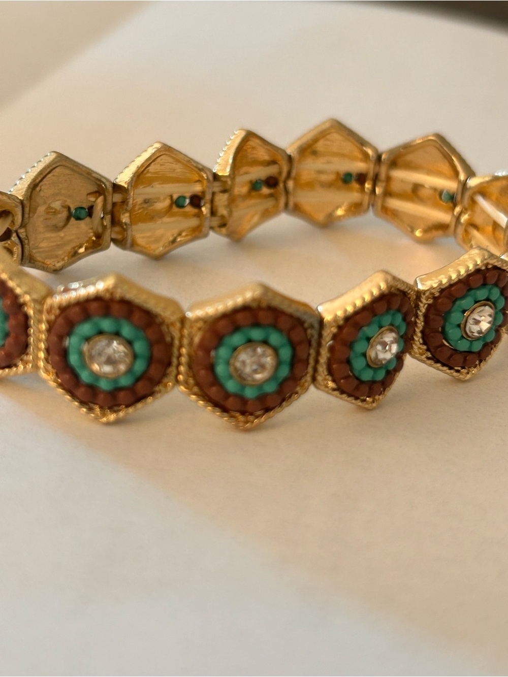 Gold-Tone Beaded Turquoise & Brown Stretch Bracelet - Women Jewelry